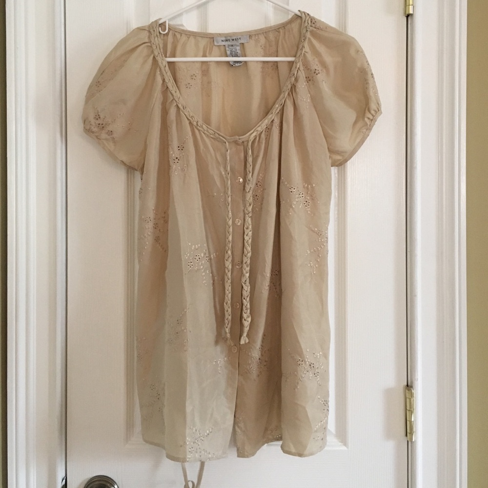 100% Silk Blouse with Flower Embroidery
